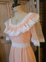 Load image into Gallery viewer, Vintage 1970s Peach Lace Prairie Maxi Dress - Victoriana
