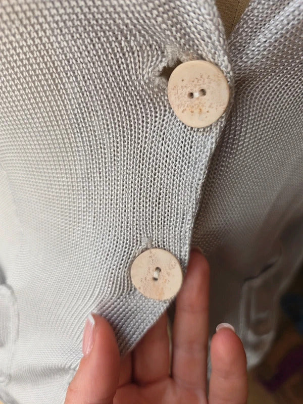 Vintage Y2K Regina Made in Italy Silver Knit Cardigan | Minimalist Button Front | Made in Italy uk8
