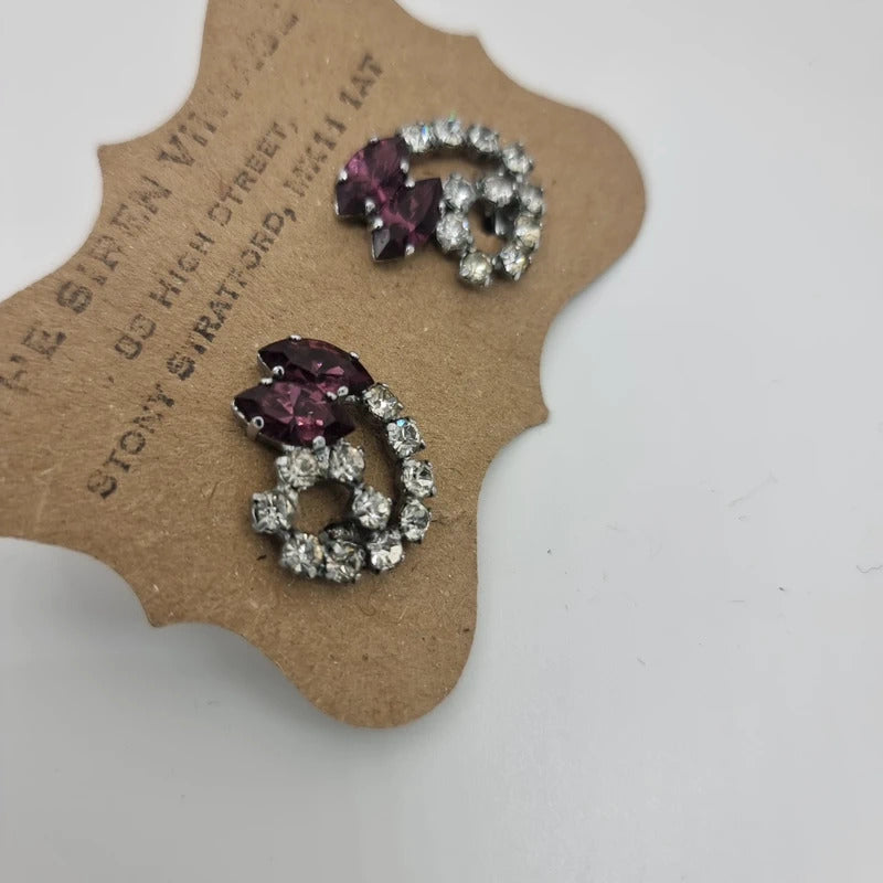 Vintage 1950s Rhinestone clip ons earrings