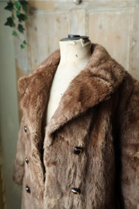 Vintage 1960s Musquash Fur Coat – Double Breasted – Driver's Length – Brown