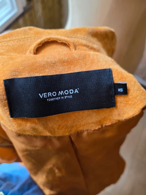 Vintage Y2K fitted orange leather jacket - bomber - uk6 Vero moda
