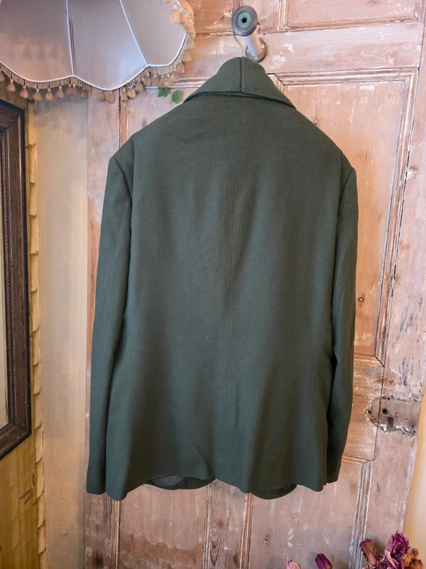 Bottega Veneta Olive Wool Blazer Detachable Ribbed Knit Shawl Collar 44"