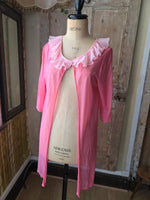 Load image into Gallery viewer, Vintage Pink Lace Peignoir Robe 1960s Sheer Negligee
