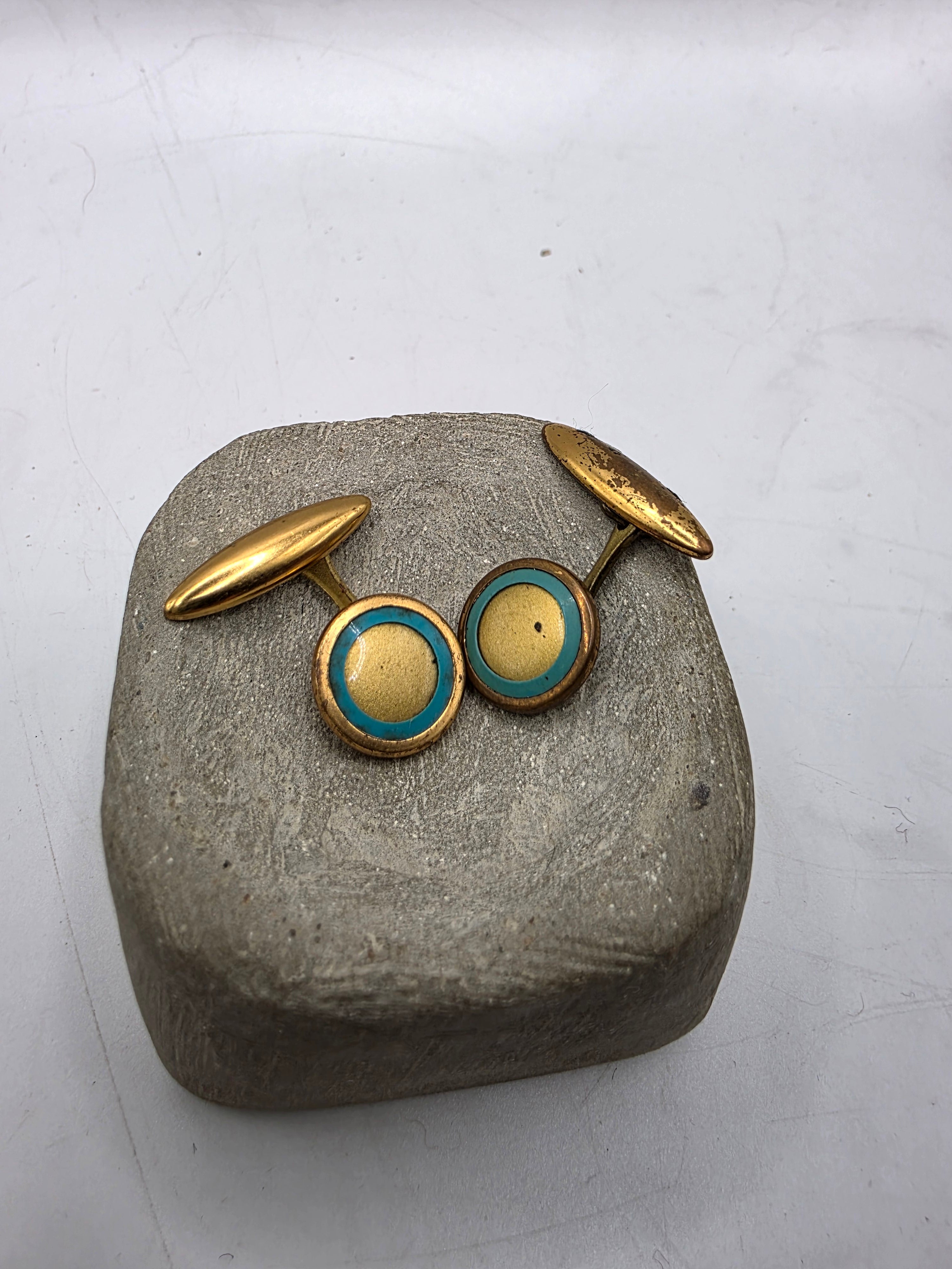 Vintage 1930s gold tone and blue circle cufflinks