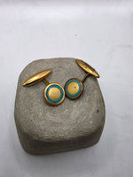 Load image into Gallery viewer, Vintage 1930s gold tone and blue circle cufflinks
