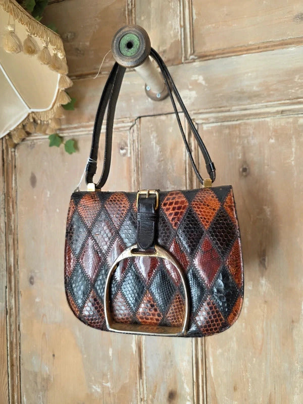 Vintage 1960s Genuine leather Patchwork Bag Stirrup Buckle