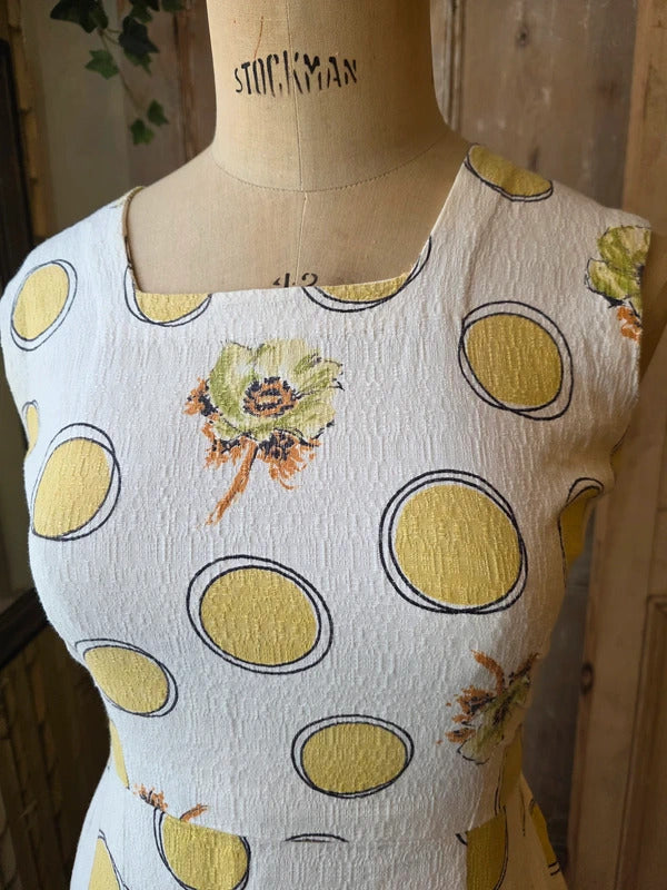 Vintage 1960s novelty butter yellow - Mod Cotton Wiggle Shift Dress