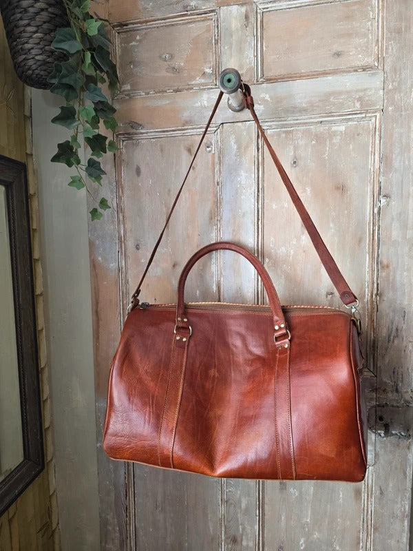 New Handmade Wool Leather Travel Bag Kilim Weekender Overnight Holdall