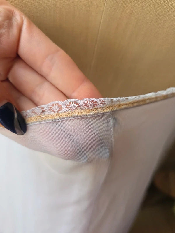 Lilac Maxi Nightgown Vintage 1970s Sheer Nylon with Lace Ruffle