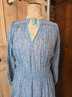 Load image into Gallery viewer, Vintage 1970s Indian Cotton Dress – Blue Floral Prairie – UK 10
