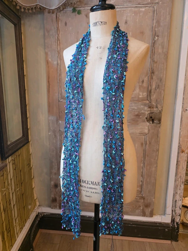 Vintage Y2K Ruffle Skinny Scarf | Crochet Knit Frilly Scarf | Boho Festival Accessory |