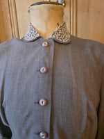 Load image into Gallery viewer, Vintage 1940s Clayburn Model London Dress – Drop Waist, Pleated Skirt, Button Front (UK 12–14)
