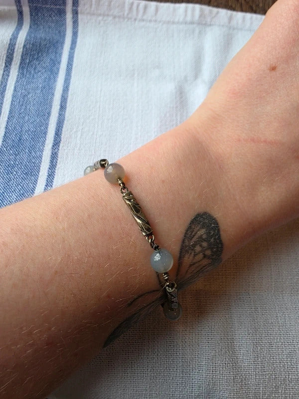Vintage 1950s Swedish Sterling Silver Chalcedony Bracelet – Mid Century Scandinavian Jewellery