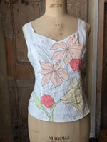 Load image into Gallery viewer, Vintage Y2K Kaliko White Linen Floral Appliqué Vest Top UK 12
