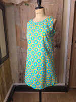 Load image into Gallery viewer, Vintage 1960s Floral Shift Dress Cotton Blue Yellow Daisy Mod Scooter Summer Dress
