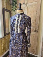 Load image into Gallery viewer, Vintage Prairie Dress High Neck Long Sleeve Maxi Lace Floral Cottagecore 70s
