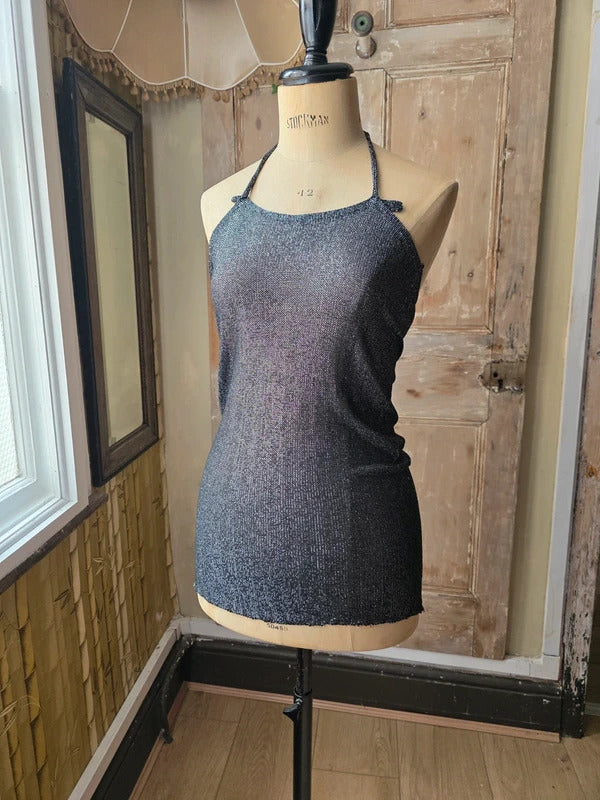 Vintage 1970s Metallic Lamé Backless Halter Top