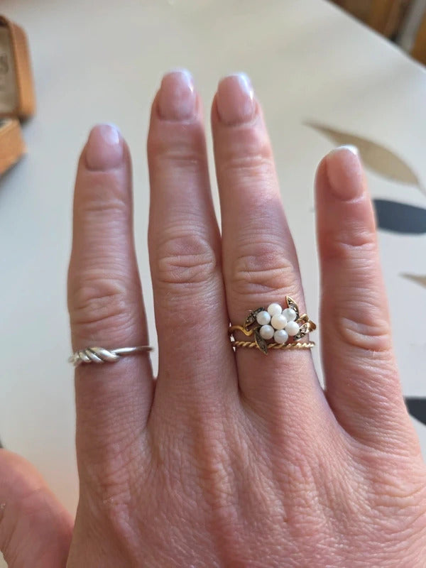 Antique Victorian/Edwardian 18ct Gold Pearl & Diamond Cluster Ring, circa 1890–1910