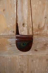 Vintage 1970s boho leather peacock feather shoulder bag