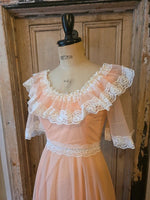 Load image into Gallery viewer, Vintage 1970s Peach Lace Prairie Maxi Dress - Victoriana
