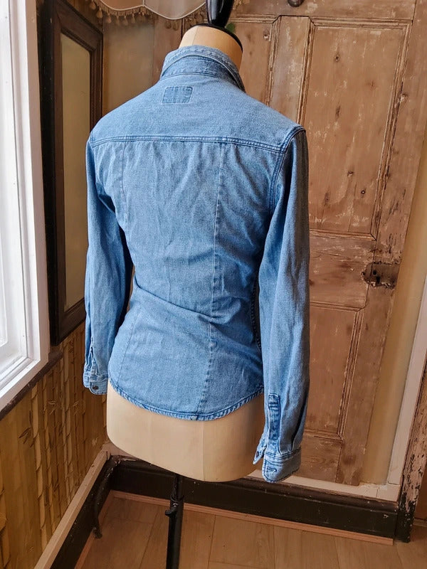 Vintage 1990s Big John Denim Shirt Japanese Denim Chambray Button Down UK 8