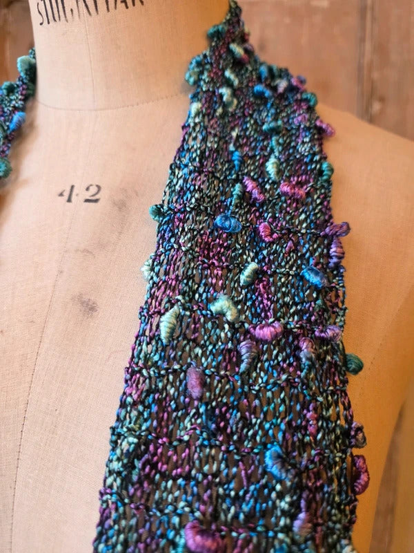 Vintage Y2K Ruffle Skinny Scarf | Crochet Knit Frilly Scarf | Boho Festival Accessory |
