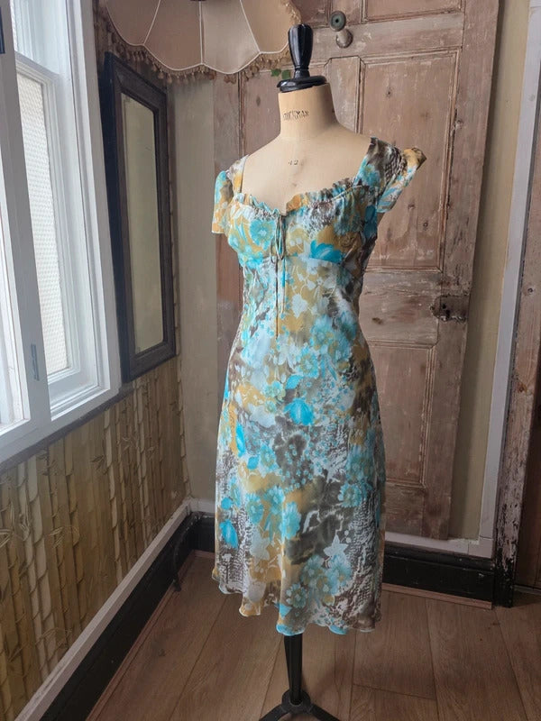 Vintage Fairycore Y2K Multicoloured Floral Dress | Made in Italy | Whimsical Summer Dress | UK 10/12