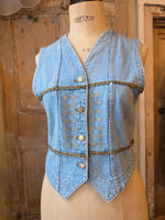 Load image into Gallery viewer, Vintage 1990s Gin Rummy fitted western Gold-Embellished Denim Waistcoat  UK 8
