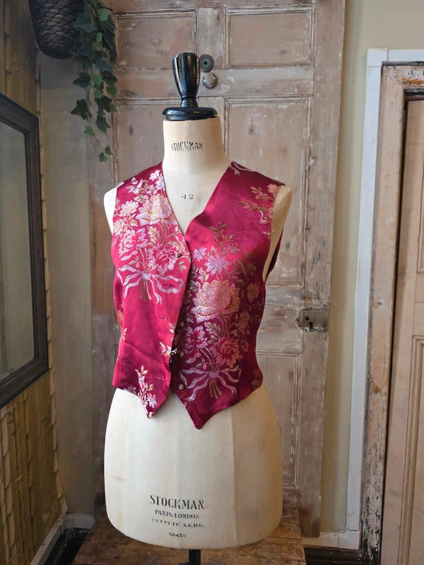 Vintage fairy core Y2K satin floral waistcoat uk10
