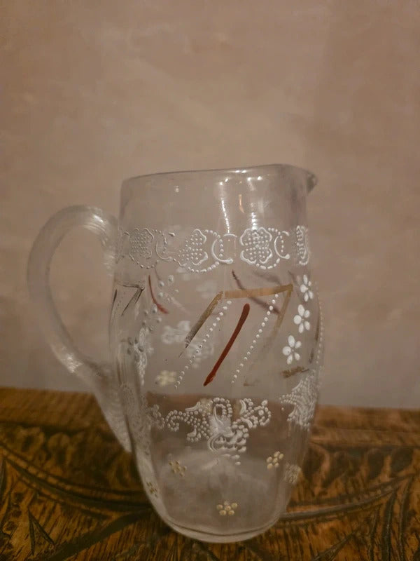Antique Victorian Hand-Blown & Hand-Painted Glass Jug
