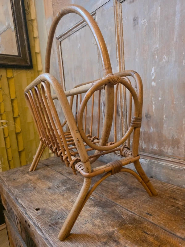 Vintage Boho bamboo Magazine Rack | Mid Century Bamboo Newspaper Holder |