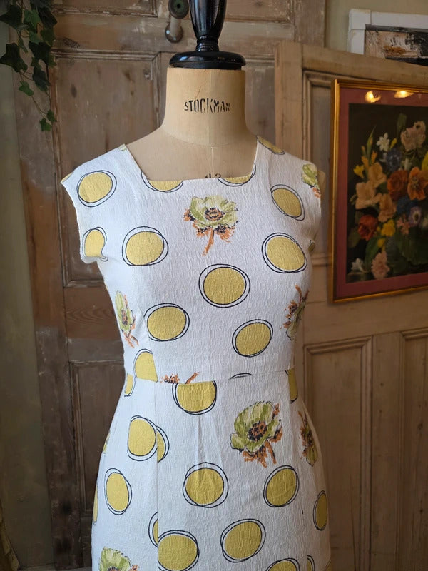 Vintage 1960s novelty butter yellow - Mod Cotton Wiggle Shift Dress