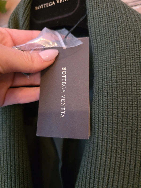 Bottega Veneta Olive Wool Blazer Detachable Ribbed Knit Shawl Collar 44"