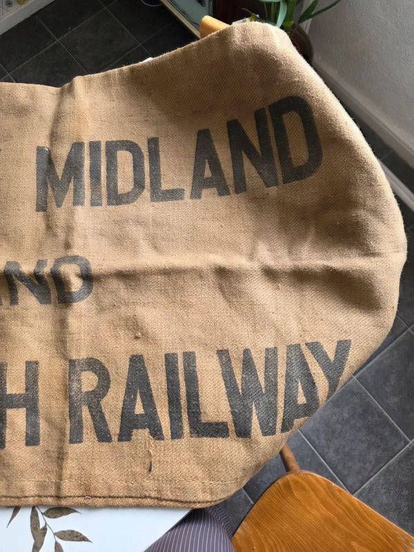 Vintage 1920s 1930s Large London & Scottish Railway Hessian Sack wall hanging