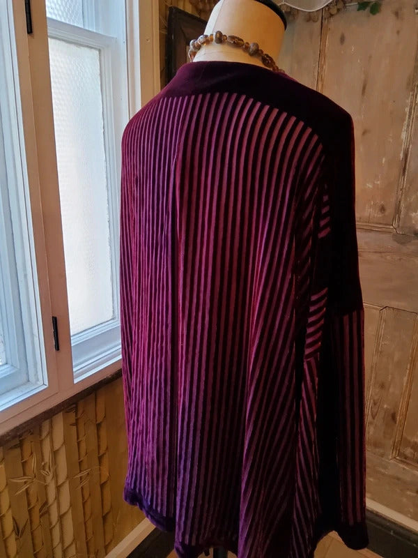 Vintage Charles And Patricia Lester Silk Devoré Velvet Kimono Jacket bugundyStriped