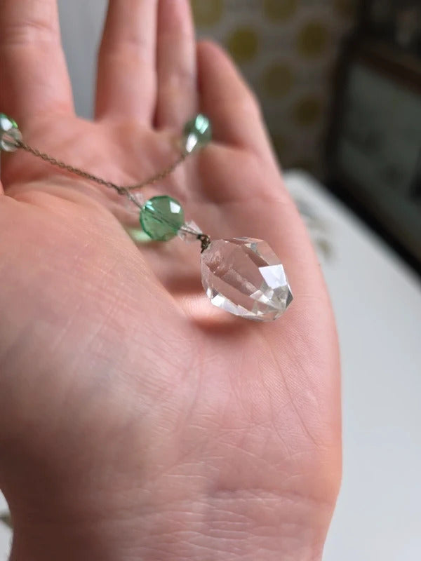 Vintage Art Deco Faceted Glass Drop Necklace – Green & Clear