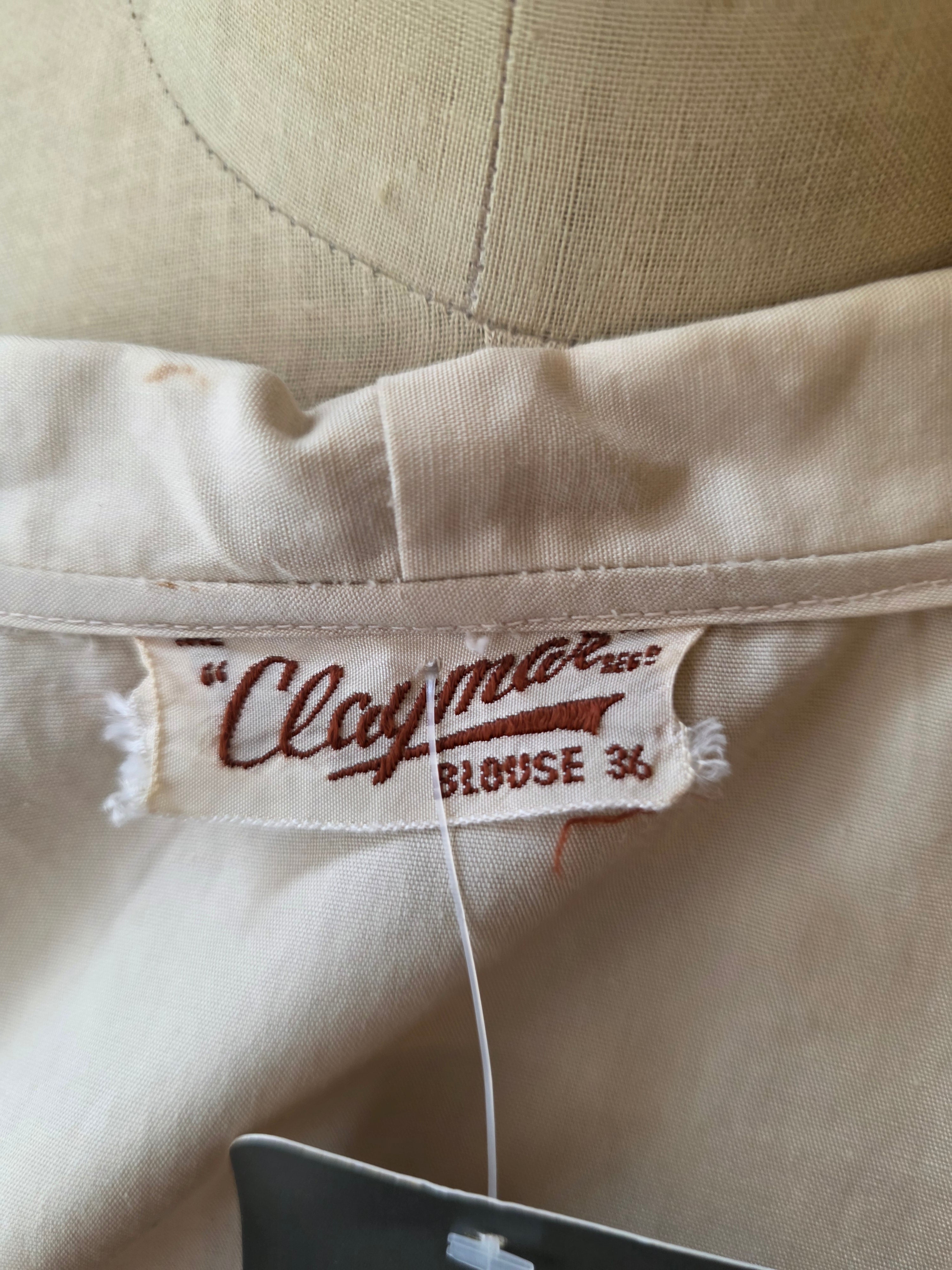 Vintage 1940s Embroidery Anglaise Cotton Blouse UK Size 12 by Clogmore