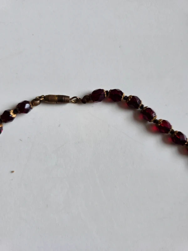 Vintage 1930s Cherry Red Faceted Glass Bead Necklace