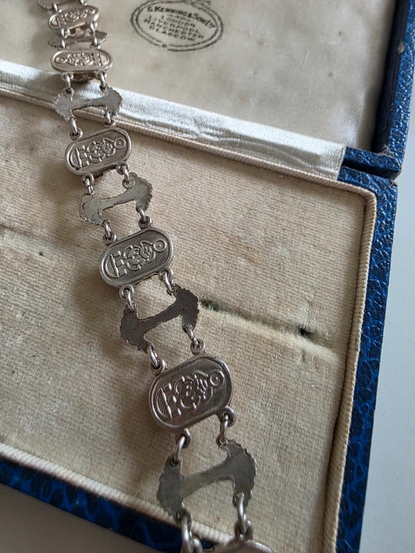 Vintage Egyptian Revival Solid Silver Scarab Bracelet