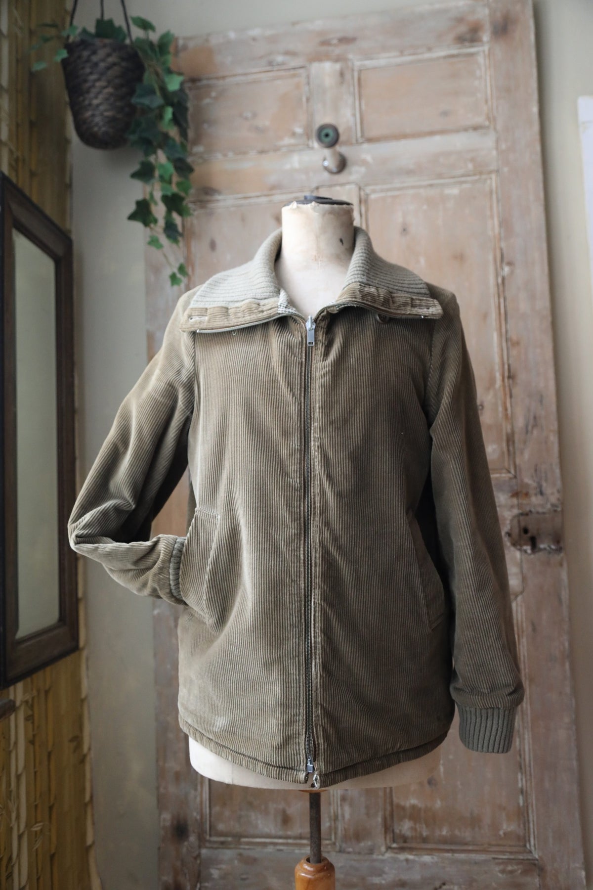 Vintage 1970s Handmade Corduroy & Tweed Coat – Green – Reversible Small Jacket