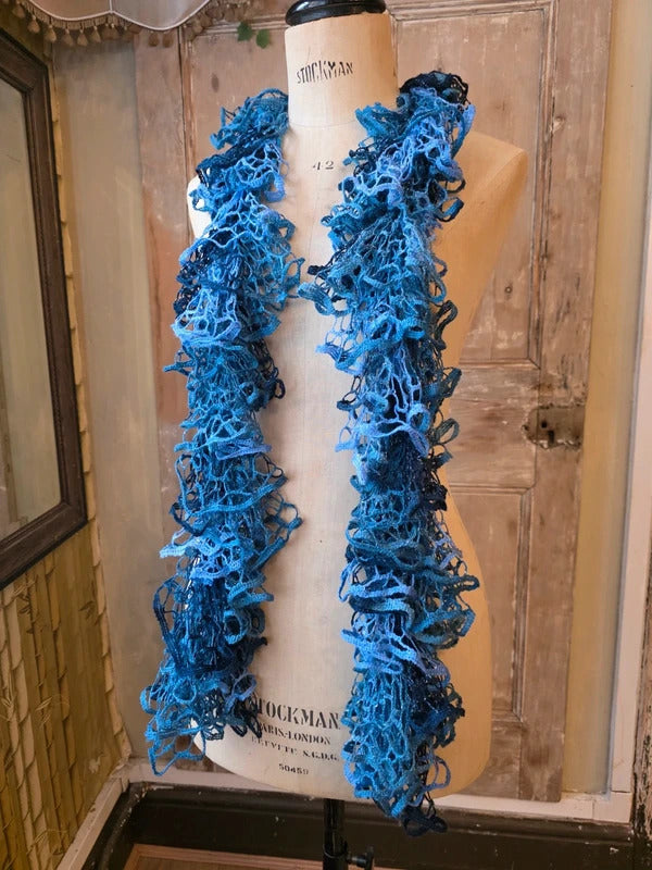Vintage Y2K Ruffle Skinny Scarf | Crochet Knit Frilly Scarf | Boho Festival Accessory s