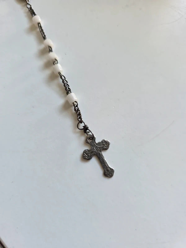 Vintage Milk Glass Rosary Necklace c.1930s–1940s