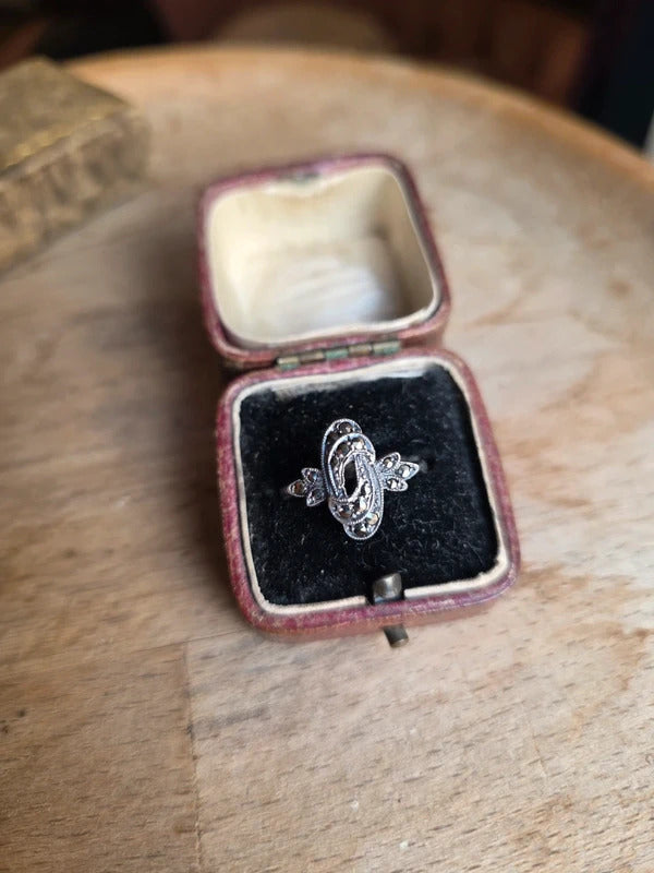 Vintage 1930s Art Deco Silver Marcasite Ring Size O