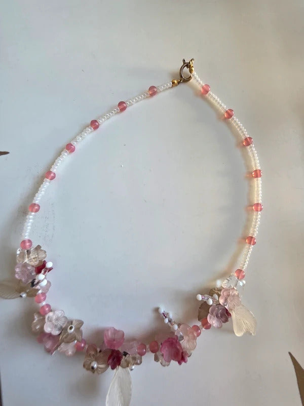 Vintage 1970s Frosted Floral Statement Necklace