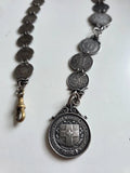 Antique Sterling Silver Coin Pocket Watch Chain – 1890s Coins – Hallmarked Albert Chain
