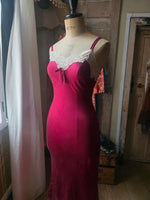Load image into Gallery viewer, Vintage 1990s Raspberry Silk &amp; Lace Slip Dress / Negligee  UK 8
