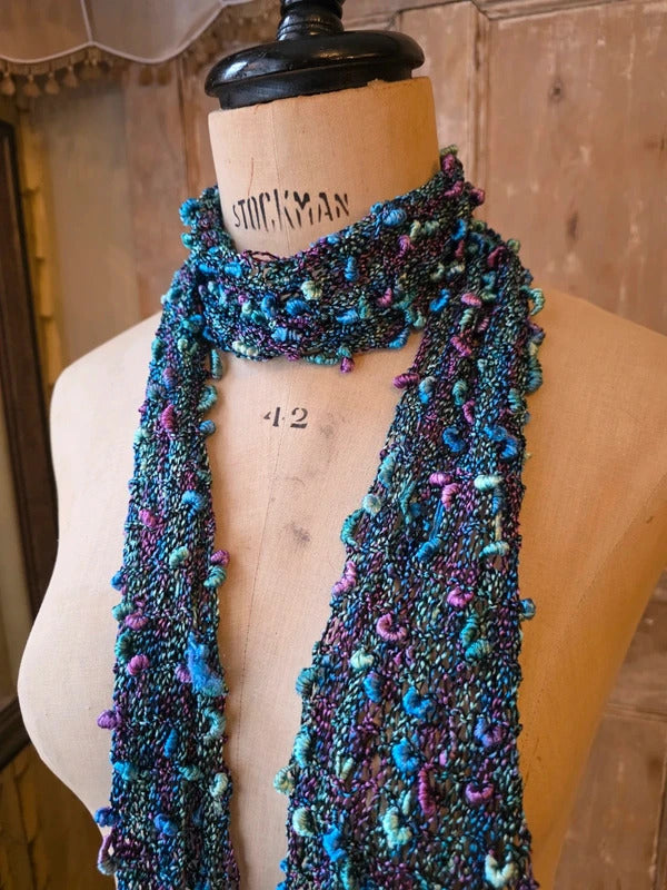 Vintage Y2K Ruffle Skinny Scarf | Crochet Knit Frilly Scarf | Boho Festival Accessory |