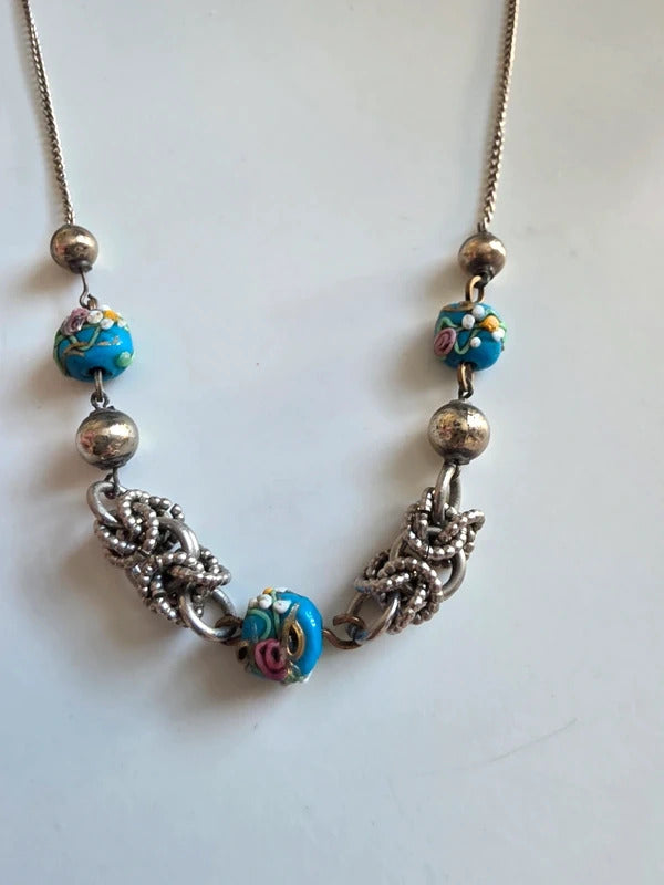 Vintage aet deco Murano Wedding Cake Bead Necklace