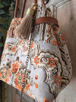 Load image into Gallery viewer, Upcycled Tapestry Carpet Bag Leather Handles Vintage Style Handbag
