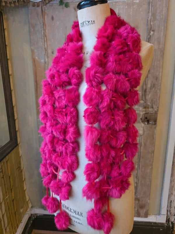 Vintage Y2K pink fluffy Skinny Scarf | Boho Festival Accessory |